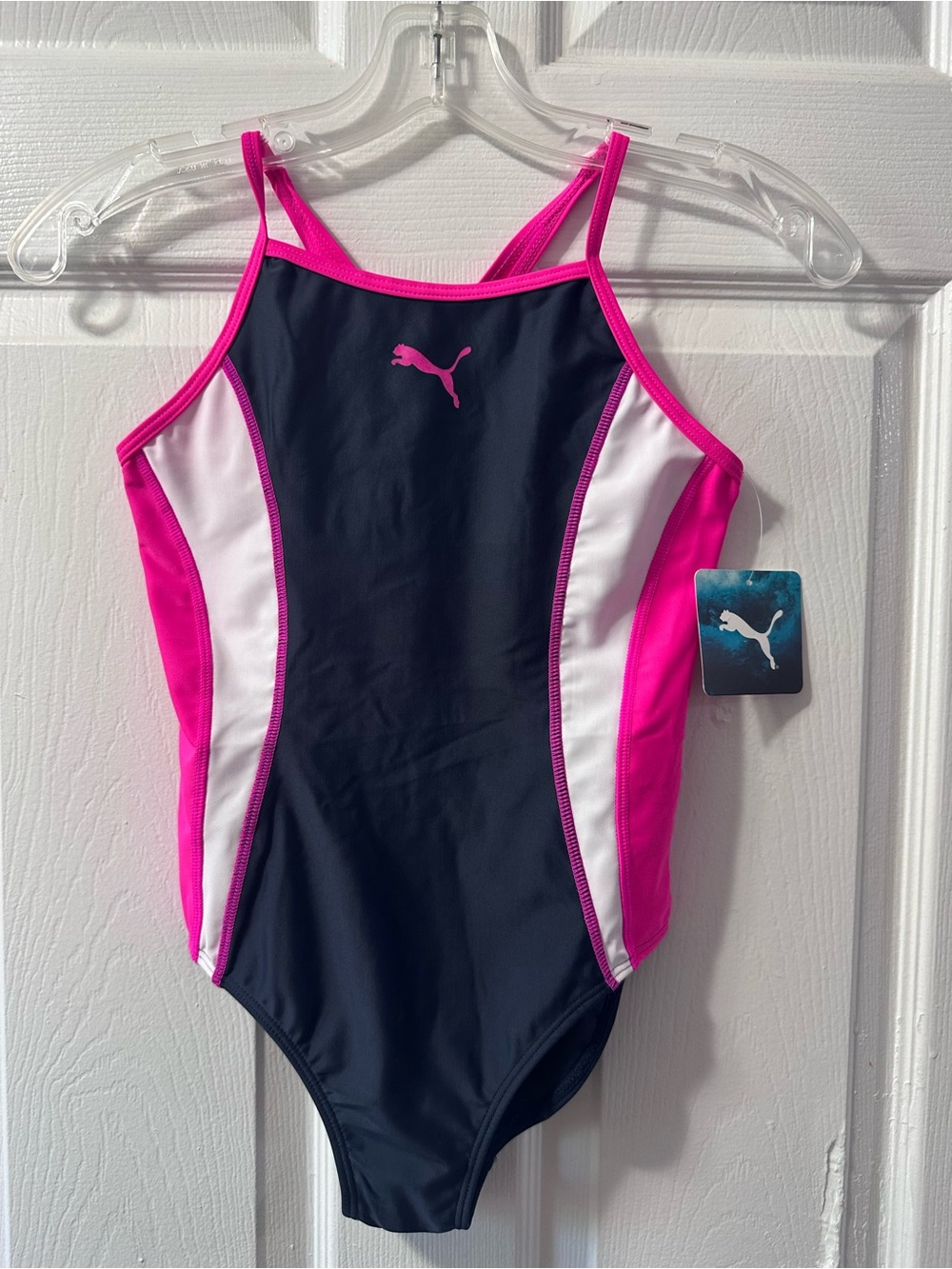 Puma Navy, Hot Pink & White Girls' One-Piece Swimsuit